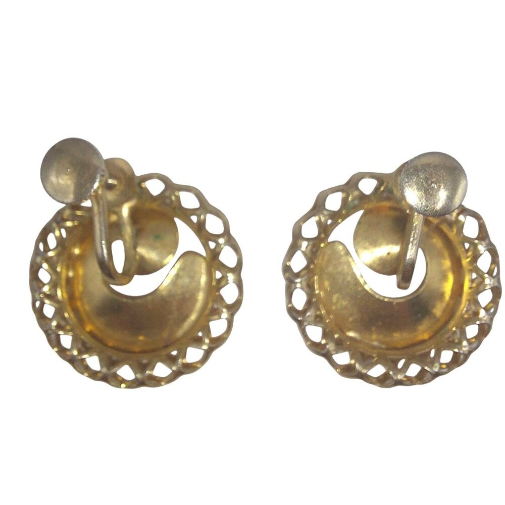Vintage Gold-Tone Spiral Screw Back Earrings With Lattice Edge - Picture 4 of 4